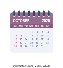 October 2025 tear off calendar page showing days and dates