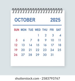 October 2025 tear off calendar page showing days and dates