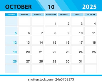 October 2025 template, Calendar 2025 template vector, planner monthly design, Desk calendar 2025, Wall calendar design, Minimal style, advertisement, poster, printing media, green background concept