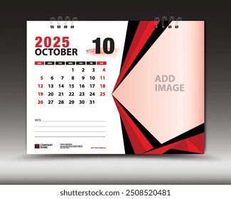 October 2025 year, Desk calendar 2025 template, Printable, Planner, Wall calendar design, Week starts on Sunday, Stationery design, Printing media, advertisement, calendar design vector illustration