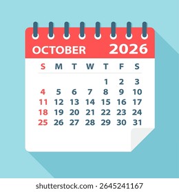 October 2026 Calendar Leaf - Illustration. Vector graphic page