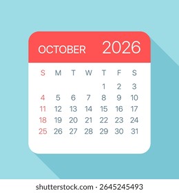 October 2026 Calendar Leaf - Illustration. Vector graphic page