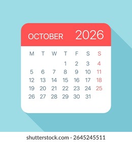 October 2026 Calendar Leaf - Illustration. Vector graphic page