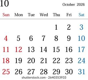 October 2026 Japan Calendar with Holidays