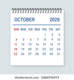 outubro 2026 espiral ligado eventos de planejamento de página de calendário