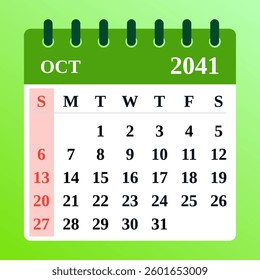 October 2041 Calendar Template. Vector illustration of October planner. October 2041 Monthly Planner. Spooky style. Flat design