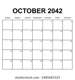 october 2042. monthly calendar design. week starts on sunday. printable, simple, and clear vector design isolated on white background.