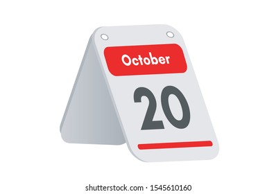 October 20th calendar icon. Day 20 of month. Vector illustration.