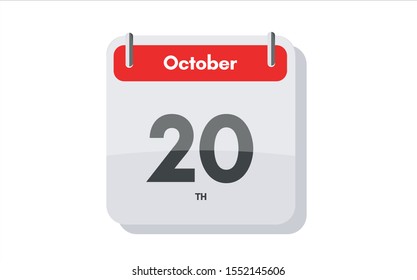 October 20th calendar icon. Day 20 of month. Vector icon illustration.