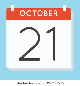 October 21. Calendar icon. Vector illustration in flat design isolated in blue background. Date and time, day, month.