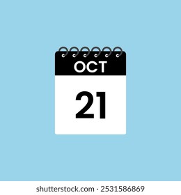 October 21 calendar reminder. 21th October Date Month calendar icon design template.