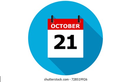 october 21 calendar vector flat icon with long shadow