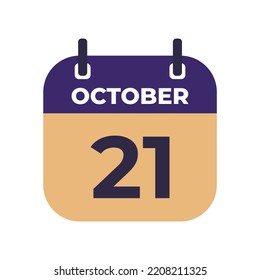 October 21 flat daily spiral calendar icon date vector image in matching color scheme. Suitable and perfect for design material, such as event or reminder.