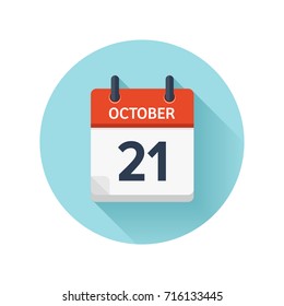 October 21. Vector flat daily calendar icon. Date and time, day, month 2018. Holiday. Season.