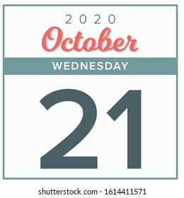 October 21st, 2020. Calendar day icon. Red and grey color.