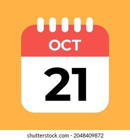 October 21st. Day twenty-one. Red Calendar Template with Orange Background.