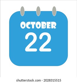 October 22 calendar icon. Blue vector
