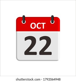 October 22 Calendar Icon. Calendar Icon with white background. Flat style. Date, day and month