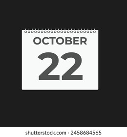 October  22 calendar reminder. 22 October  daily calendar icon template. Calendar 22 October  icon Design template. Vector illustration
