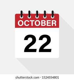 October 22 calendar vector icon