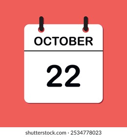 October 22. Daily Calendar icon for design. Simple design for business brochure, flyer, print media, advertisement. Easily editable.