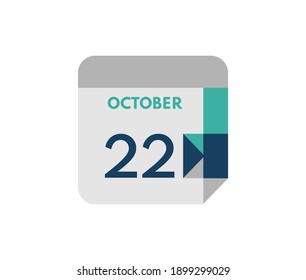 October 22 flat daily calendar date, 22 October Single Day Calendar  Icon
