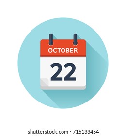 October 22. Vector flat daily calendar icon. Date and time, day, month 2018. Holiday. Season.