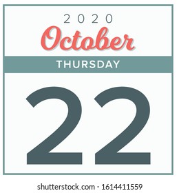 October 22nd, 2020. Calendar day icon. Red and grey color.