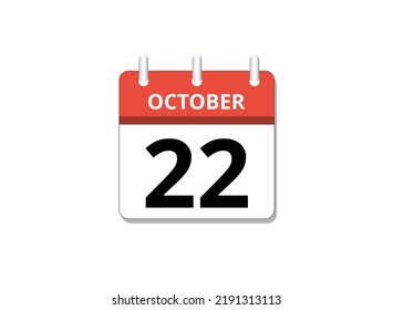 October, 22nd calendar icon vector, concept of schedule, business and tasks