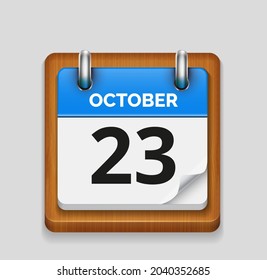 October 23 blue daily realistic calendar with wooden frame icon date vector image