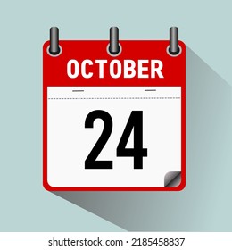 October 24, calendar icon vector illustration, isoleted on light blue background.