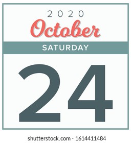 October 24th, 2020. Calendar day icon. Red and grey color.