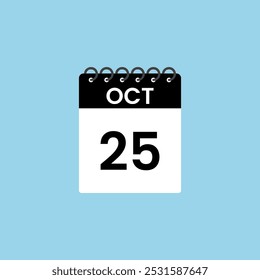 Recordatorio del calendario del 25 de octubre. 25 de octubre Fecha Mes Calendario icono de diseño Plantilla.