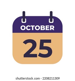 October 25 flat daily spiral calendar icon date vector image in matching color scheme. Suitable and perfect for design material, such as event or reminder.