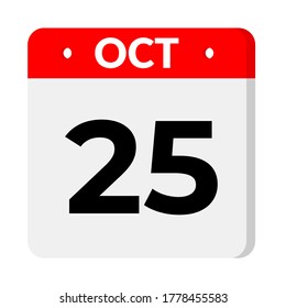 october 25 flat style calendar icon with shadow