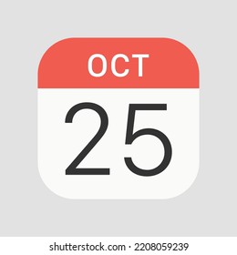 October 25 icon isolated on background. Calendar symbol modern, simple, vector, icon for website design, mobile app, ui. Vector Illustration