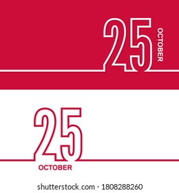 25 de octubre. Conjunto de banners de plantillas vectoriales para calendario, fecha de evento.