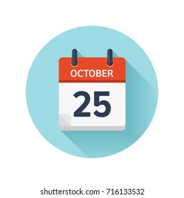 October 25. Vector flat daily calendar icon. Date and time, day, month 2018. Holiday. Season.
