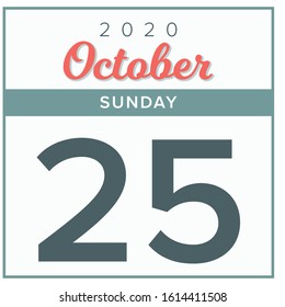October 25th, 2020. Calendar day icon. Red and grey color.