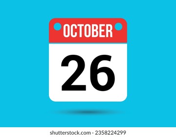 Octubre 26 Fecha calendario Icono plano Día 26 Ilustración vectorial