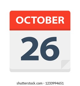 October 26 - Calendar Icon - Vector Illustration