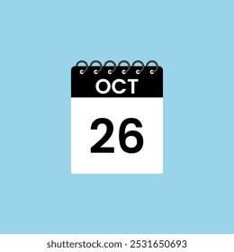 Recordatorio del calendario del 26 de octubre. 26 de octubre Fecha Mes Calendario icono de diseño Plantilla.