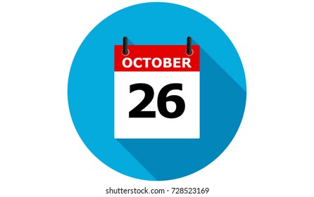 october 26 calendar vector flat icon with long shadow