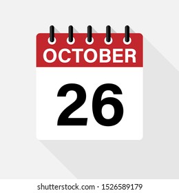 October 26 calendar vector icon