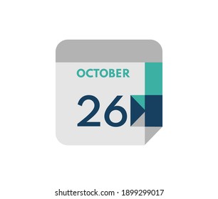 October 26 flat daily calendar date, 26 October Single Day Calendar  Icon