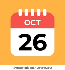 October 26st. Day twenty-six. Red Calendar Template with Orange Background.