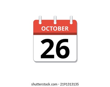 October, 26th calendar icon vector, concept of schedule, business and tasks