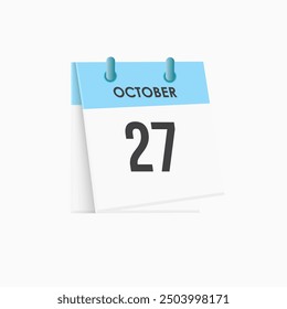 October 27 - calendar and Time planner. Daily Calendar Icon reminder. Vector Illustration.