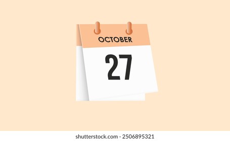 October 27 - calendar and Time planner. Daily Calendar Icon reminder. Vector Illustration.