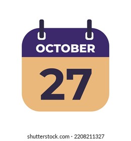 October 27 flat daily spiral calendar icon date vector image in matching color scheme. Suitable and perfect for design material, such as event or reminder.